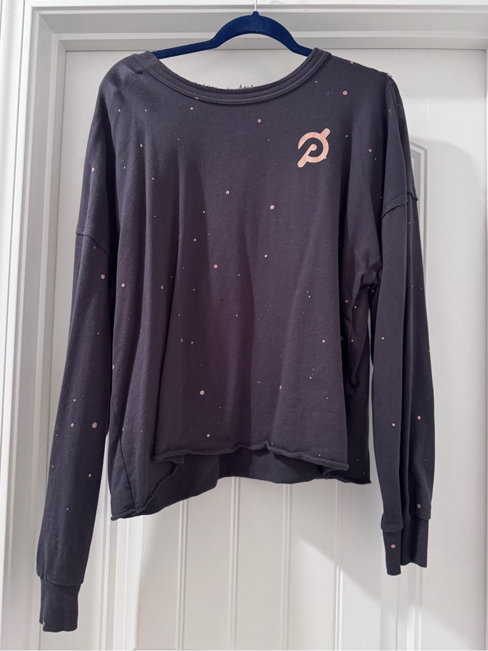 Peloton Black Crew Sweatshirt with Gold Logo and Dot Print